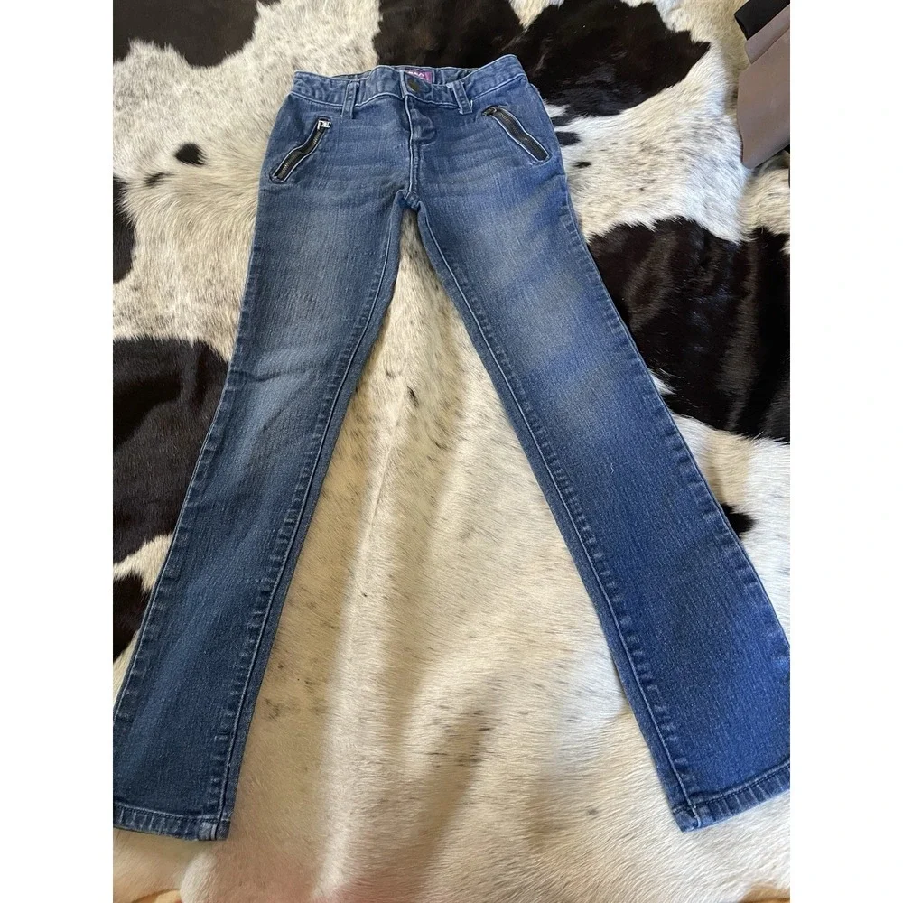 Old Navy Girls Blue Denim Super Skinny Jeans Sz 8  Regular Adjustable Waist Zip‎